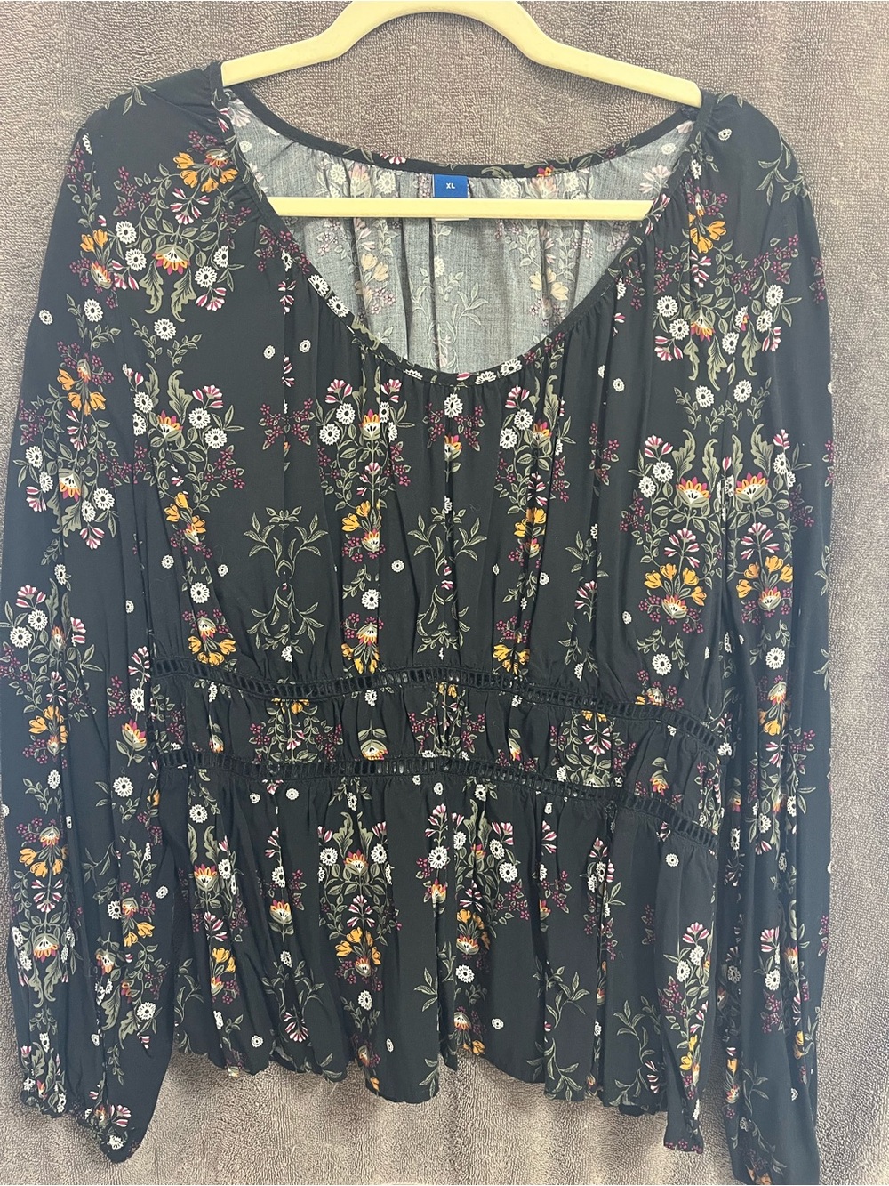 Old Navy Black Floral Peplum Blouse